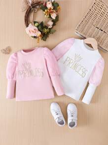 SHEIN Bé gái Thục nữ
淑女 Công chúa In thư Dài Áo thun , 2 cái/bộ Đối với Mùa thu Và Mùa Đông - Nhiều màu - Xem 1