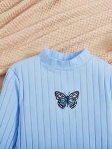 SHEIN 青少女蝴蝶刺繡高領裙 - 藍色 - 查看 4