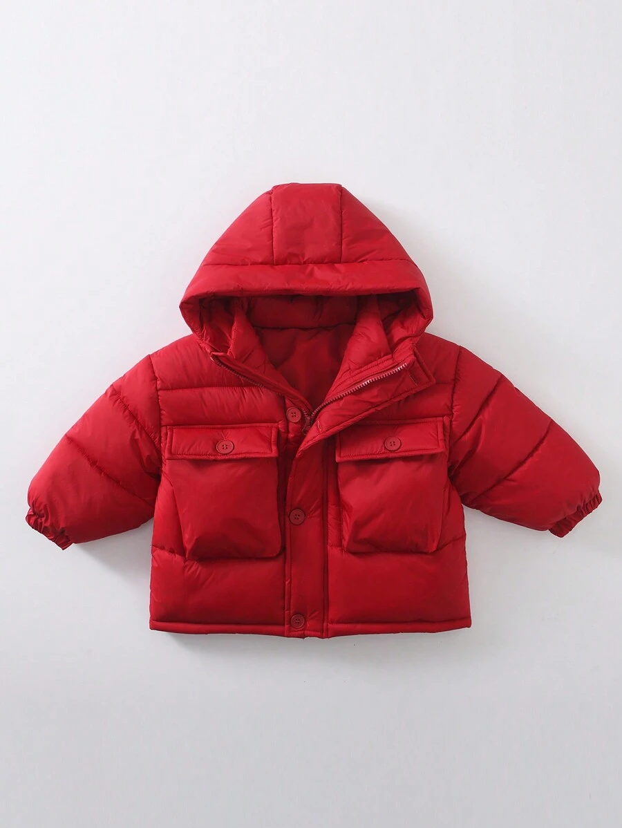 Young Boy Red Hooded Padded Coat For Autumn And Winter - Red - View 1