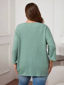 SHEIN LUNE Plus Size Women's Green Round Neck T-shirt