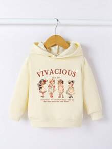 嬰兒女童卡通標語印花連帽運動衫 - 杏色 - 查看 1
