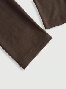 ROMWE Grunge Punk Áo thun xếp nếp vai dây rút bất đối xứng có in khẩu hiệu - màu nâu - Xem 3