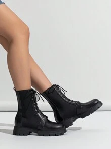 女式新款潮流切爾西靴,帶飾紐穿梭於秋冬 - 黑色 - 查看 2