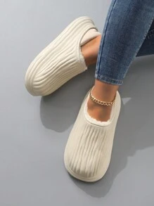 Women's Removable Waterproof Velvet Slippers For Autumn And Winter, Crossband Design With Eva Sole - Beige - View 3