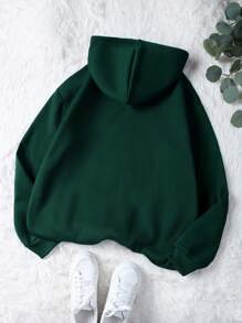 SHEIN EZwear 女款深綠色字母印花連帽衫 - 墨綠色 - 查看 2
