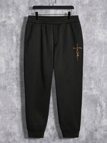 GENTILAND Men's Plus Size Letter Printed Sweatshirt And Jogging Pants Set - Black - View 5