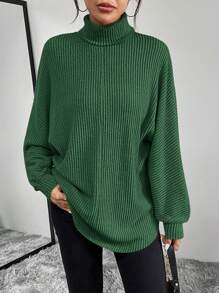 SHEIN Essnce Turtleneck Batwing Sleeve Tee - Green - View 3