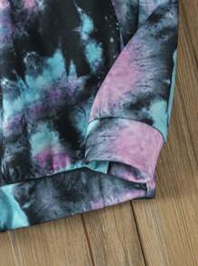 Tween Girl Contrast Tie-Dye Long Sleeve Hooded Casual Pullover Sweatshirt