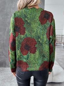 SHEIN Clasi 女士圆领印花针织毛衣，秋冬款 - 綠色 - 查看 2