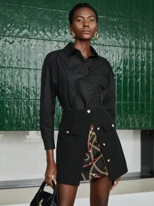 BizChic Chain Print Button Front Skirt - Multicolor - View 6