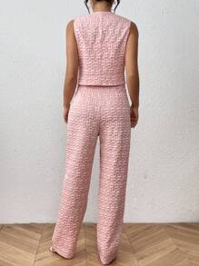 Chiquease Dệt hoa Nút Lên Áo khoác Vest & Quần tây - Hồng - Xem 2