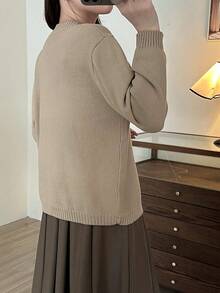 Fashionable Spring And Autumn New Arrival Casual Round Neck Cardigan - Apricot - View 2