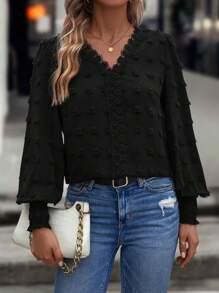 EMERY ROSE 女性燈籠袖襯衫 - 黑色 - 查看 6