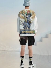 印花寬鬆圓領運動衫 - 白色 - 查看 3