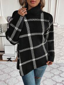 SHEIN Essnce 格子高領毛衣套頭衫 - 彩色 - 查看 3