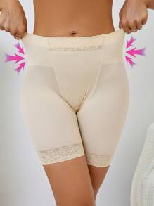 Women's High Stretch Apricot Colorblock Shapewear Shorts With Contrast Lace Y2K Style Long Underwear - Apricot - View 5