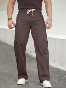 Manfinity EMRG 男款寬鬆束腰貨物牛仔褲 - 咖啡棕 - 查看 3