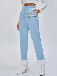 Anke Wonder Designer Damen Jogginghose mit hoher Zugkordeltaille und flauschigem Saum, ideal für Herbst und Winter, Feiertage, Festivals