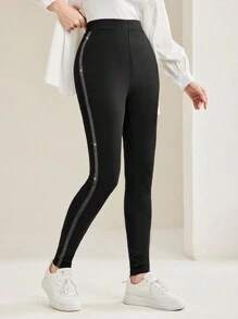 Mulvari Contrast Color Mesh Panel Textured Leggings - Black - View 5
