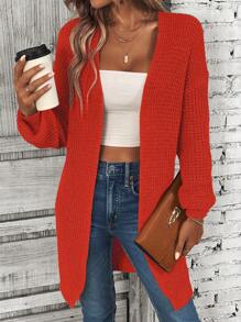 SHEIN LUNE Casual Solid Color Drop Shoulder Cardigan - Red - View 1