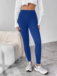 SHEIN Essnce Women's High Waist Thermal Lined Yoga Leggings - Blue - View 4