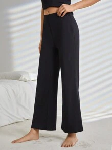Ocili Leisure Soft And Smooth Solid Color Long Home Pants - Black - View 6