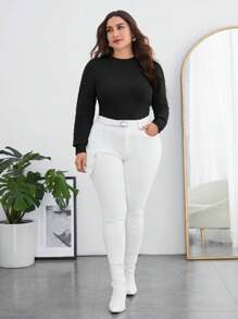 SHEIN Clasi Suéter Ajustado De Talla Grande - Negro - Ver 3