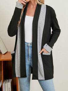 EMERY ROSE Women's Color Block Side Pocket Jacket - Black - View 3