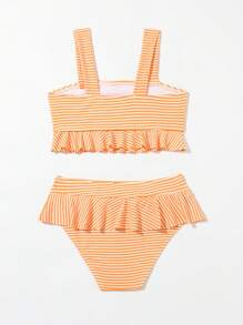 Conjunto De Bikini Con Volantes Y Rayas Para Niña Joven Con Adornos Decorativos - Amarillo - Ver 2