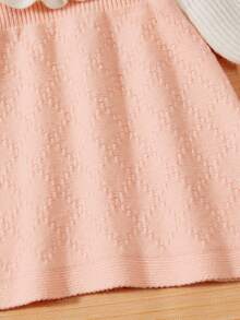SHEIN 女童半高领撞色灯笼袖荷叶边毛衣连衣裙 - 粉色 - 查看 5