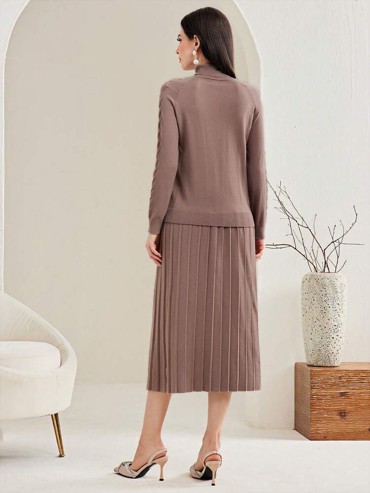 Women's Plain Turtleneck Sweater And Skirt 2-Piece Set Fall Cloth For Women