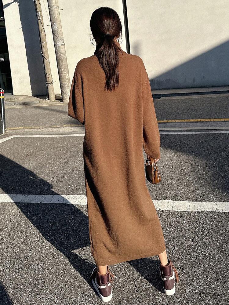 Women's High Neck Drop Shoulder Sweater Dress,Fall Women Clothes
