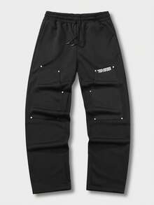 Manfinity EMRG Nam In thư Kết cườm Eo dây rút Quần thể thao - màu đen - Xem 2