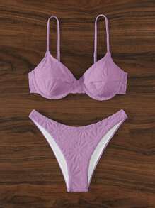 SHEIN Enfärgad V-ringad Bikini Set Summer Beach - Mauve Lila - Visa 1