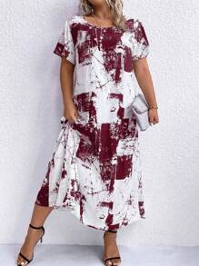 SHEIN LUNE Của phụ nữ Kích thước lớn In Đầm - Màu Đỏ Sâu - Xem 4