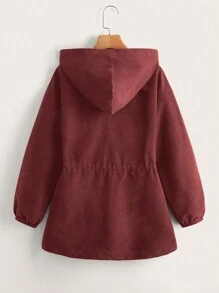 SHEIN EZwear Hơn Eo dây rút Dây kéo Áo trùm đầu - Màu Đỏ Sâu - Xem 3