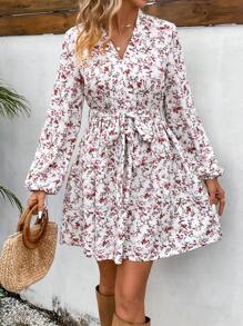 SHEIN VCAY 女款燈籠袖束搭配小花印花洋裝 - 彩色 - 查看 5