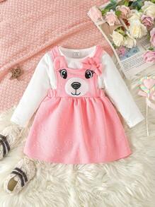 2入組幼兒女童休閒卡通刺繡粉色連衣裙套裝 - 彩色 - 查看 1