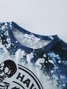 SHEIN LUNE Áo thun in khẩu hiệu Tie Dye Graphic Tee Áo thun in hình phụ nữ - Màu xanh bụi bặm - Xem 3