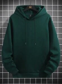 Aesthetic Post 寬鬆適合男士的信封和籃球印花長袖連帽衫,帶下垂肩和束口 - 墨綠色 - 查看 3