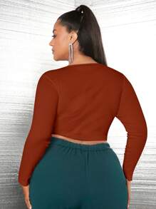 SHEIN SXY Plus甜心領不對稱下擺t恤 - 棕色 - 查看 2