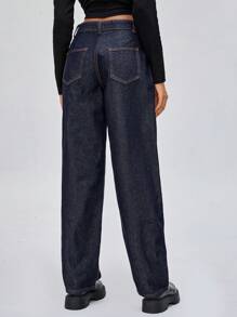 NAJILARAQUELDESIGNS Designer Women High Waist Ripped Straight Leg Cowgirl Jeans, For Holiday, Festival - Navy Blue - View 2