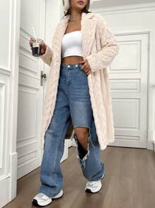 Flirla Women's Long Plush Lapel Coat