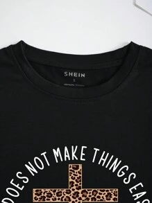 INAWLY 女款十字架和标语印花T恤 事事皆有因，事事皆有可能 Faith LUKE 137 图案T恤 女款上衣 - 黑色 - 查看 3