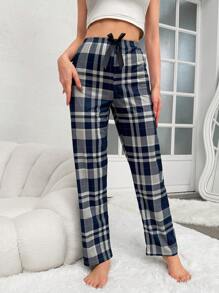 Bow Detail Plaid Sleep Pants - Multicolor - View 1