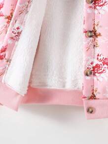 SHEIN Girls' Flower Print Thermal Lined Hooded Jacket - Pink - View 6