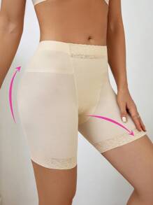 Women's High Stretch Apricot Colorblock Shapewear Shorts With Contrast Lace Y2K Style Long Underwear - Apricot - View 4