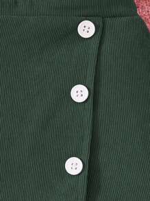 SHEIN 嬰兒女孩2入組針織高領上衣&燈芯絨背帶半身裙休閒帶荷葉邊