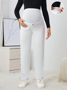 SHEIN 孕婦素色牛仔褲 - 白色 - 查看 4