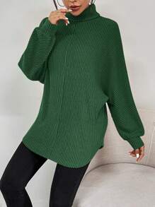 SHEIN Essnce Turtleneck Batwing Sleeve Tee - Green - View 5